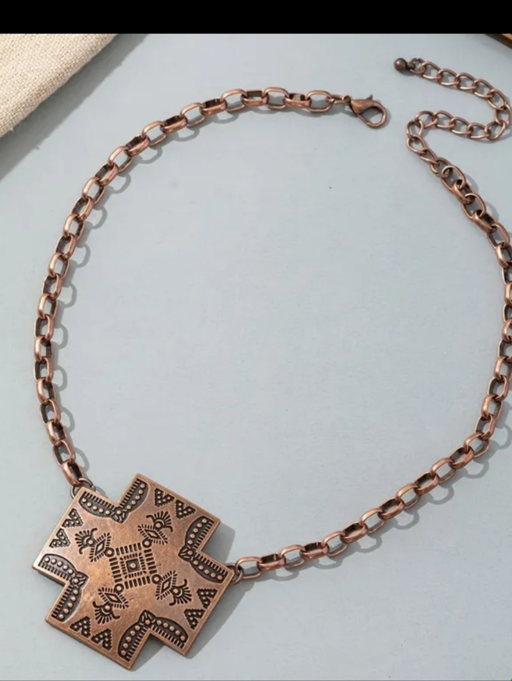New Western Boho Copper Cross Pendant Necklace 16in - Picture 2 of 2